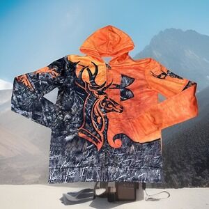 Real Tree Pullover Mens Small Camo Orange Pocket Hoodie Zip Up Deer Hunting Gear
